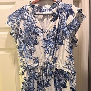 Gibson Latimer White Dress with Blue Floral Print